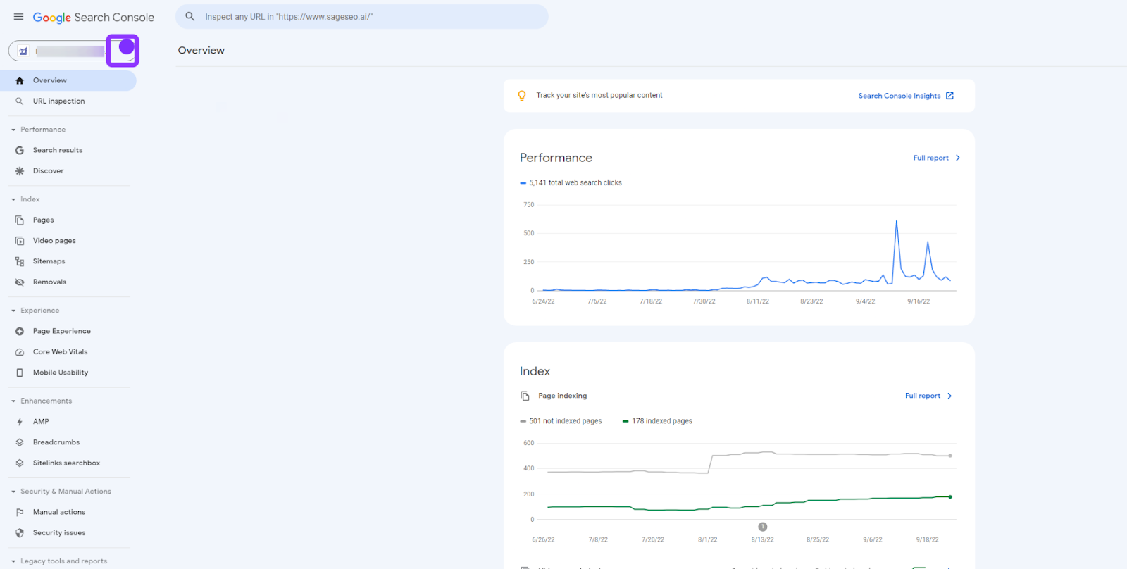 Google Search Console Home page